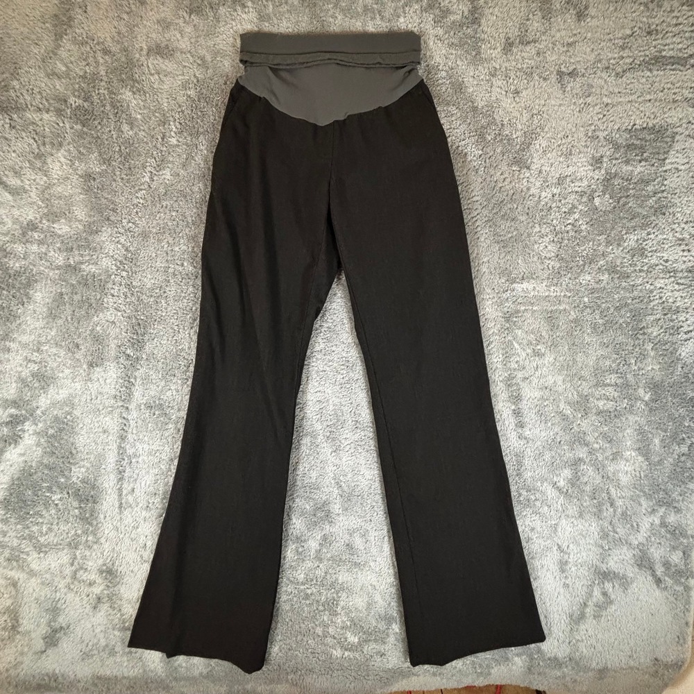 Maternity Bootcut Dress Pants Black Over Belly Support Panel Grey Waistband